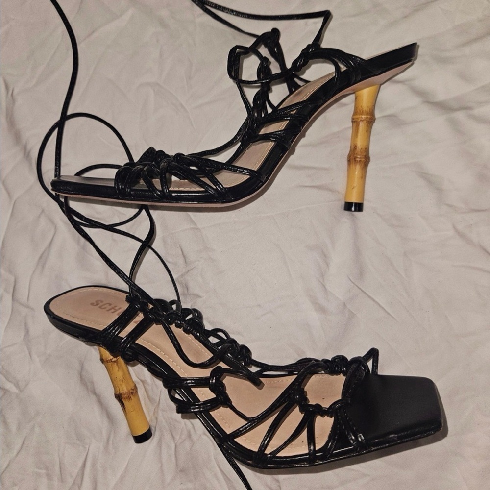 SCHUTZ Black Heels with Bamboo Accent